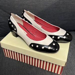 BAIT Black and White Retro Patent Flora Heels